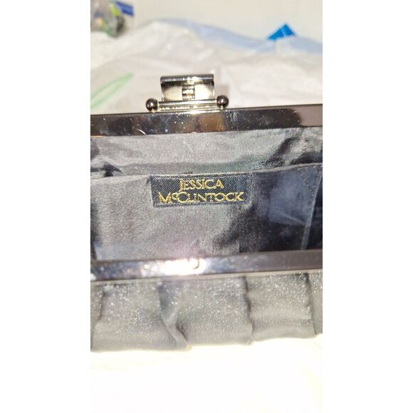 A Jessica McClintock Women's Evening Bag Black Satin Chain Handle Elegant - Picture 7 of 11
